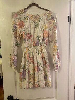 H&M open back short long sleeves floral pattern dress ladies size S